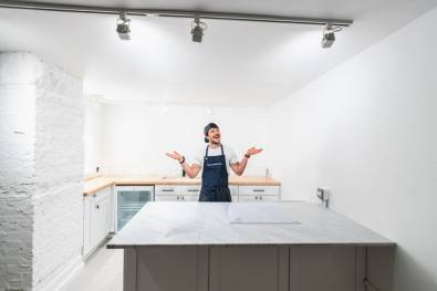 Chef Dan Churchill in his production kitchen done by Wilstone Inc